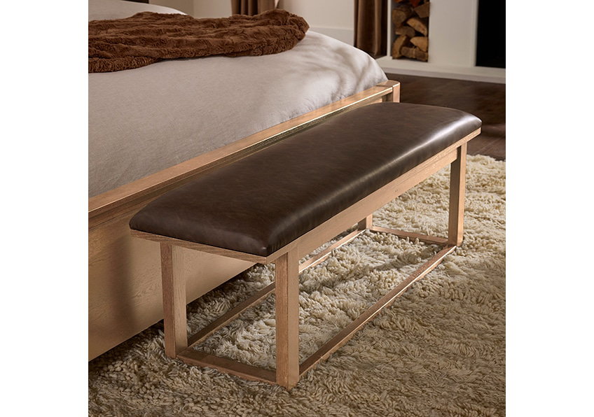 Vaughan Bassett 842-080Y Sedona Brown Upholstered Bench In Blond Oak