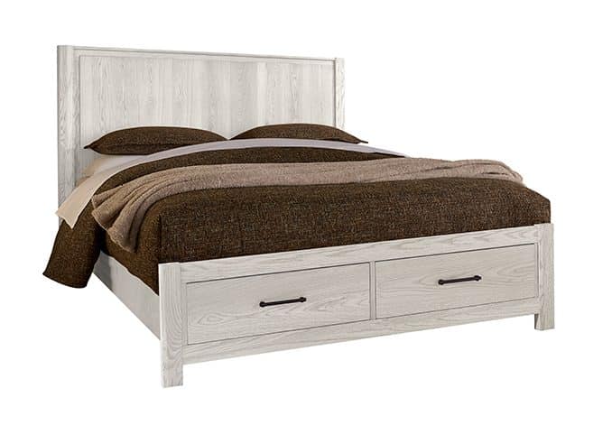 Vaughan Bassett 844-558-050B-502-555 Queen Radius Poster Bed With Footboard Storage In Soft White Oak