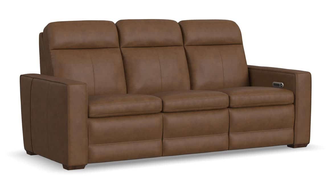 Flexsteel 1519-61P3-56280 Dutch Leather Power Reclining Sofa with Console, Power Headrest, & Lumbar