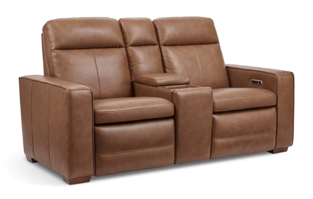 Flexsteel 1519-64P3-56280 Dutch Leather Power Reclining Loveseat with Console, Power Headrest & Lumbar