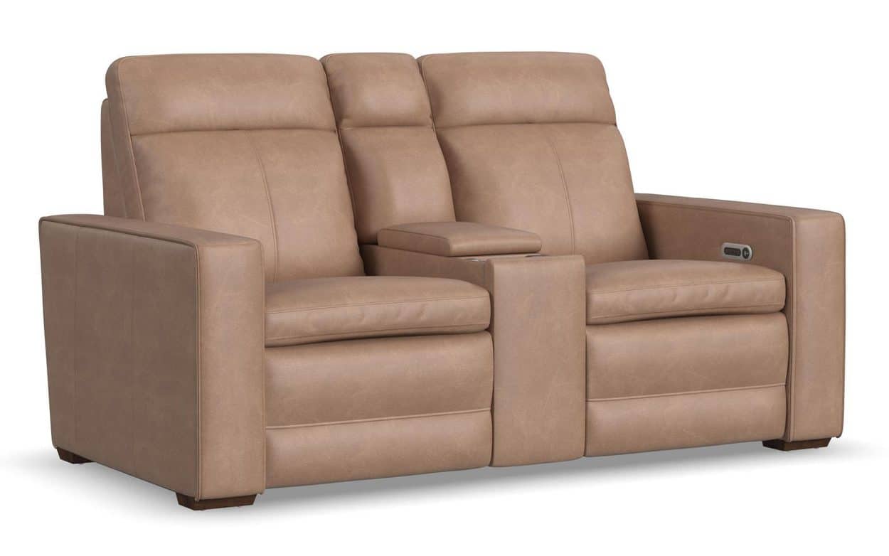 Flexsteel 1519-64P3-56282 Dutch Leather Power Reclining Loveseat with Console, Power Headrest & Lumbar
