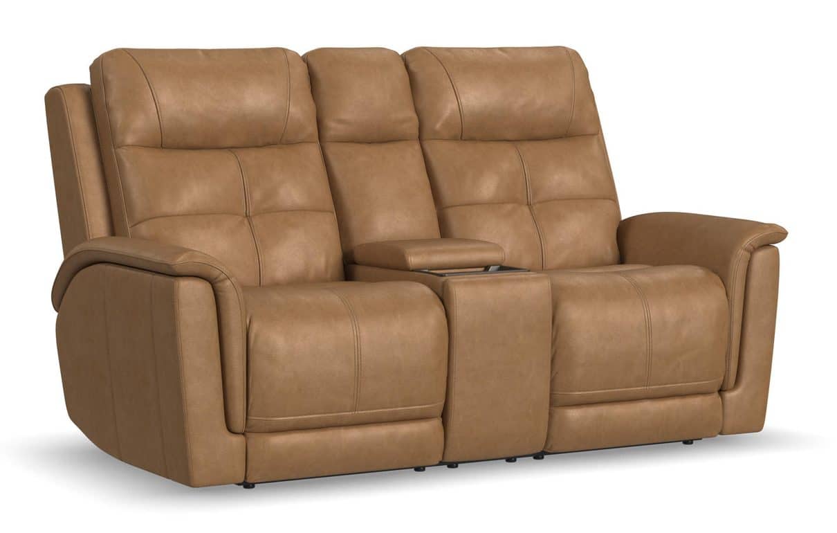 Flexsteel 1640-64P5-43972 Ranger Leather Power Reclining Loveseat with Console, Power Headrest, Lumbar, Heat & Massage