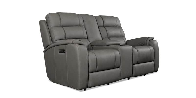 Bassett Club Level 3732-PC42G Wendell Leather Power Reclining Loveseat with Center Console - Wendell Gunmetal