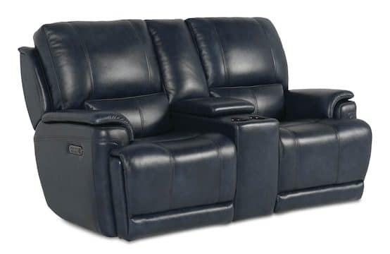 Bassett Club Level 3749-PC42N Burlington Leather Power Reclining Loveseat with Center – Burlington Navy