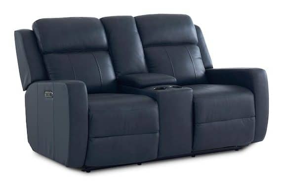 Bassett Club Level 3752-PC42S Norwood Leather Power Reclining Loveseat with Center Console – Norwood Slate