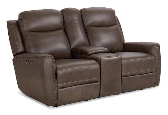 Bassett Club Level 3793-PC42S Douglas Leather Power Reclining Loveseat with Center Console – Douglas Sable