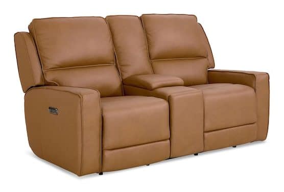 Bassett Club Level 3795-PC42A Raymond Leather Power Reclining Loveseat with Center Console - Raymond Antelope Bassett Club Level 3795-PC42A Raymond Leather Power Reclining Loveseat with Center Console - Raymond Antelope