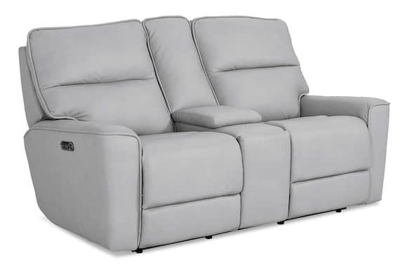 Bassett Club Level 3797-PC42M Kenneth Leather Power Reclining Loveseat with Center Console – Kenneth Mist