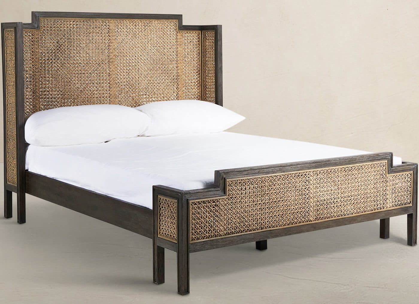 Gabby Home SCH-169350 Camille Natural Rattan Wood Transitional Cane Bed – King, Brown