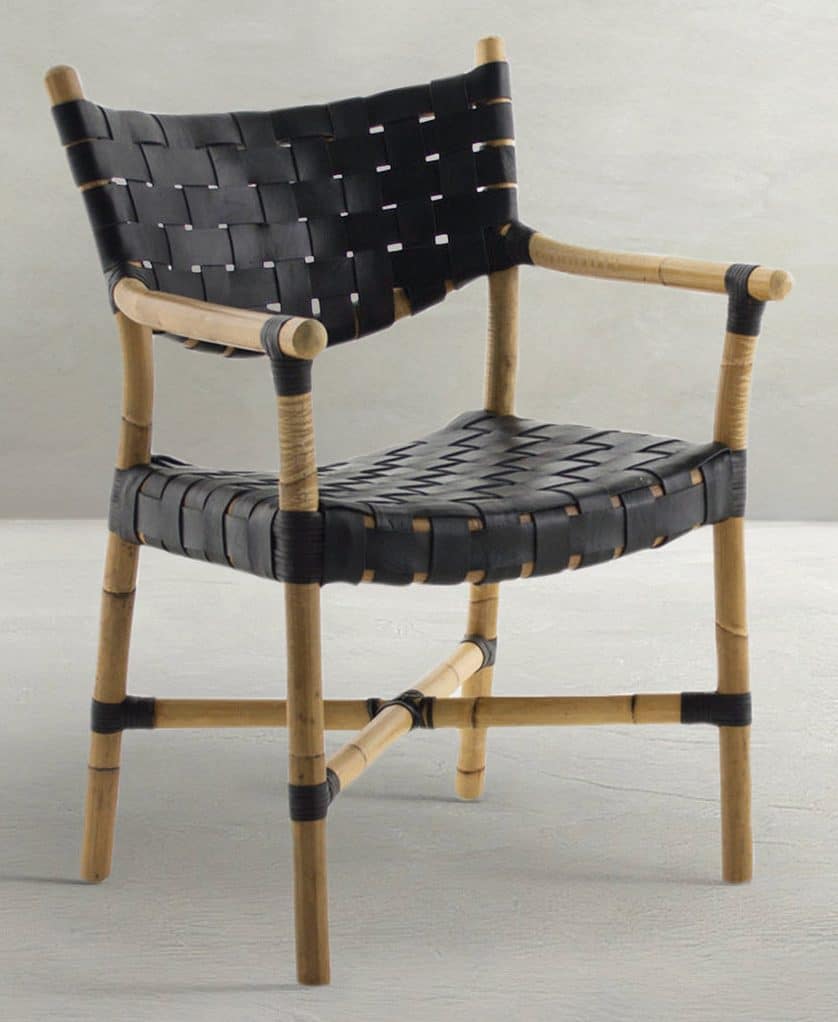 Gabby Home SCH-158230 Morrison Natural Rattan Leather Open Weave Arm Chair – Black