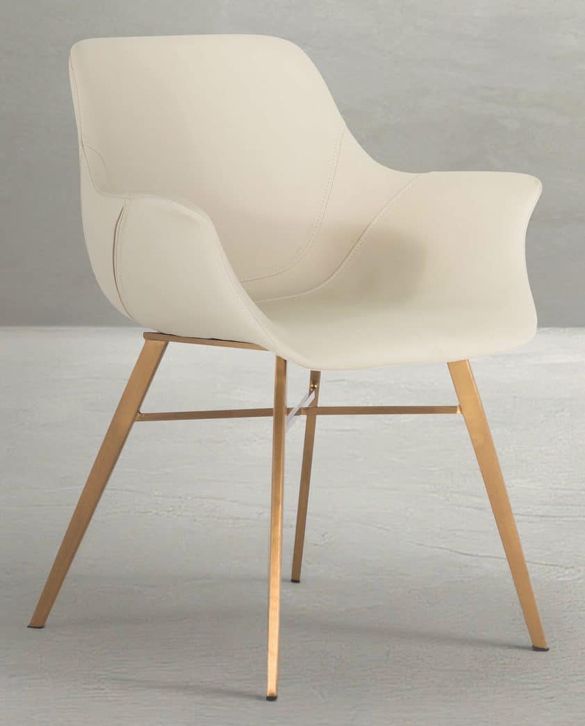 Gabby Home SCH-175624 Channing Faux Leather Metal Dining Chair – White Gold