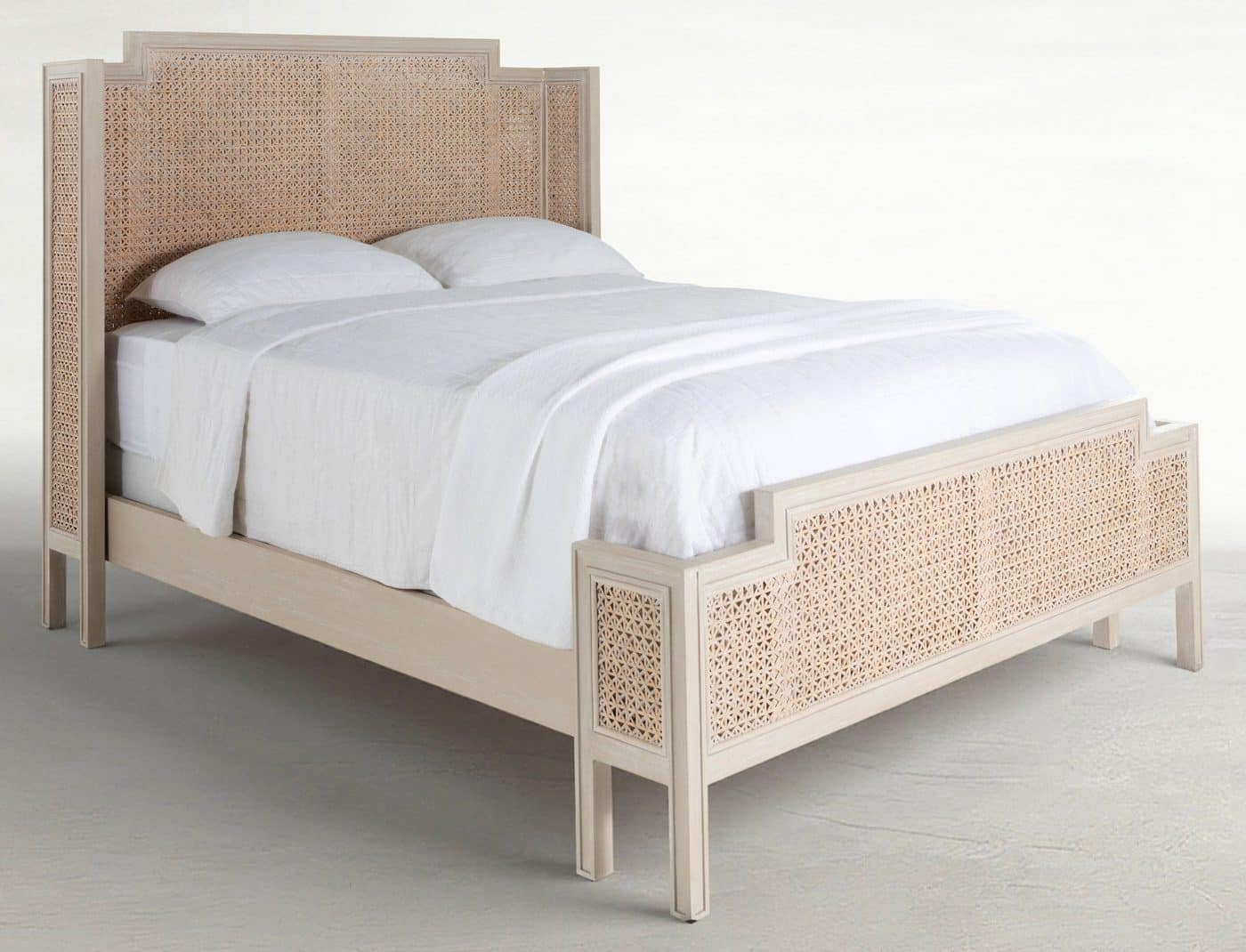 Gabby Home SCH-175594 Camille Natural Rattan Wood Transitional Cane Bed – Queen, White Ivory
