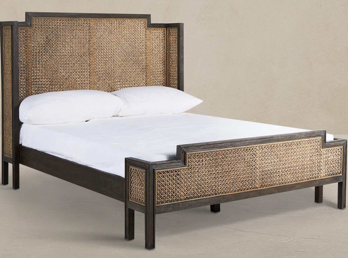 Gabby Home SCH-169345 Camille Natural Rattan Wood Transitional Cane Bed - Queen, Brown