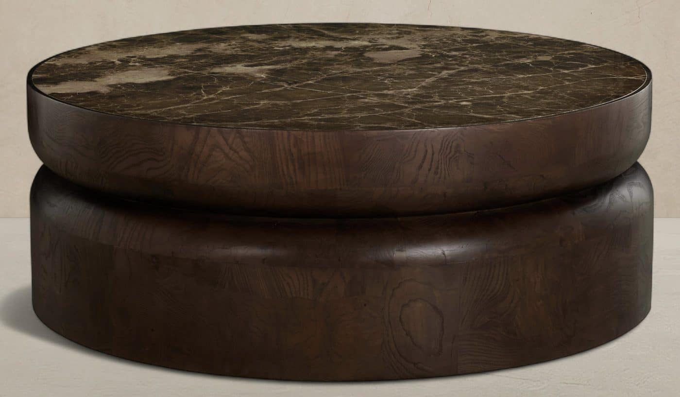 Gabby Home SCH-175969 Summit Ash Burl Circle Pedestal Coffee Table - Dusk