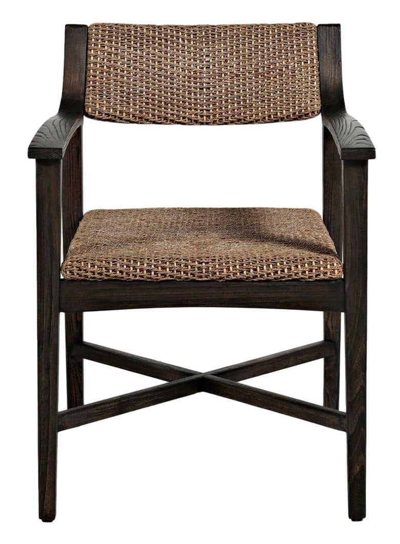 Gabby Home SCH-160340 Richard Rubber Wood Seagrass Mod Curved Armchair – Dark Brown