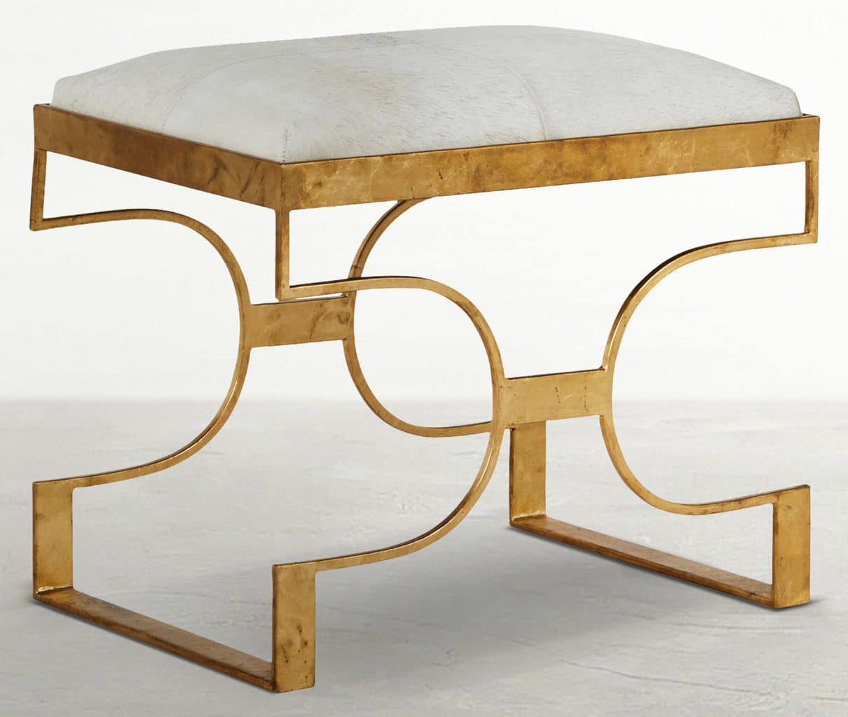 Gabby Home SCH-170340 Connelly Hair On Hide Leather Iron Ottoman – Royale Leaf Natural Ivory