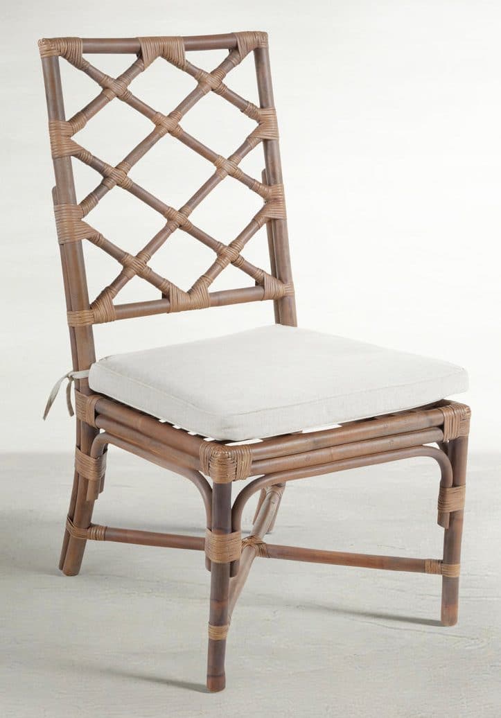 Gabby Home SCH-150180 Kennedy Natural Rattan Linen Crisscrossed Back Dining Chair – Cream