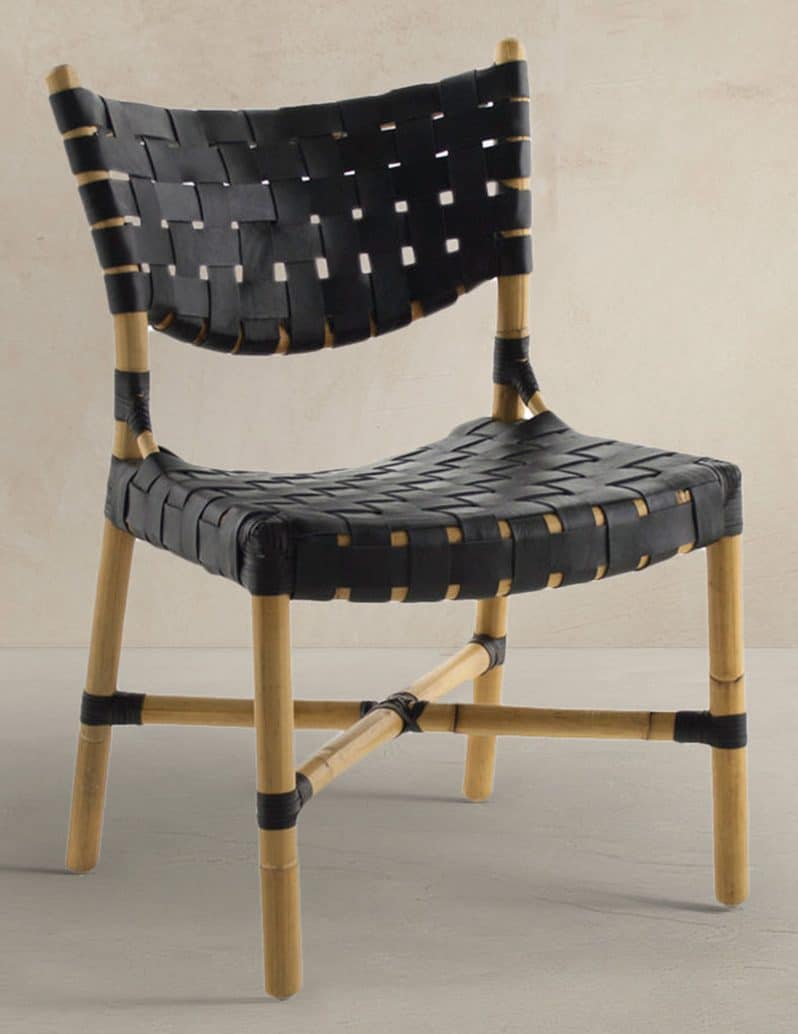 Gabby Home SCH-158055 Morrison Natural Rattan Leather Open Weave Side Chair - Black