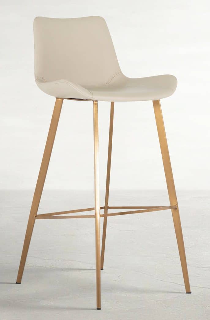 Gabby Home SCH-175590 Hines Faux Leather Stainless Steel Bar Stool – White Gold