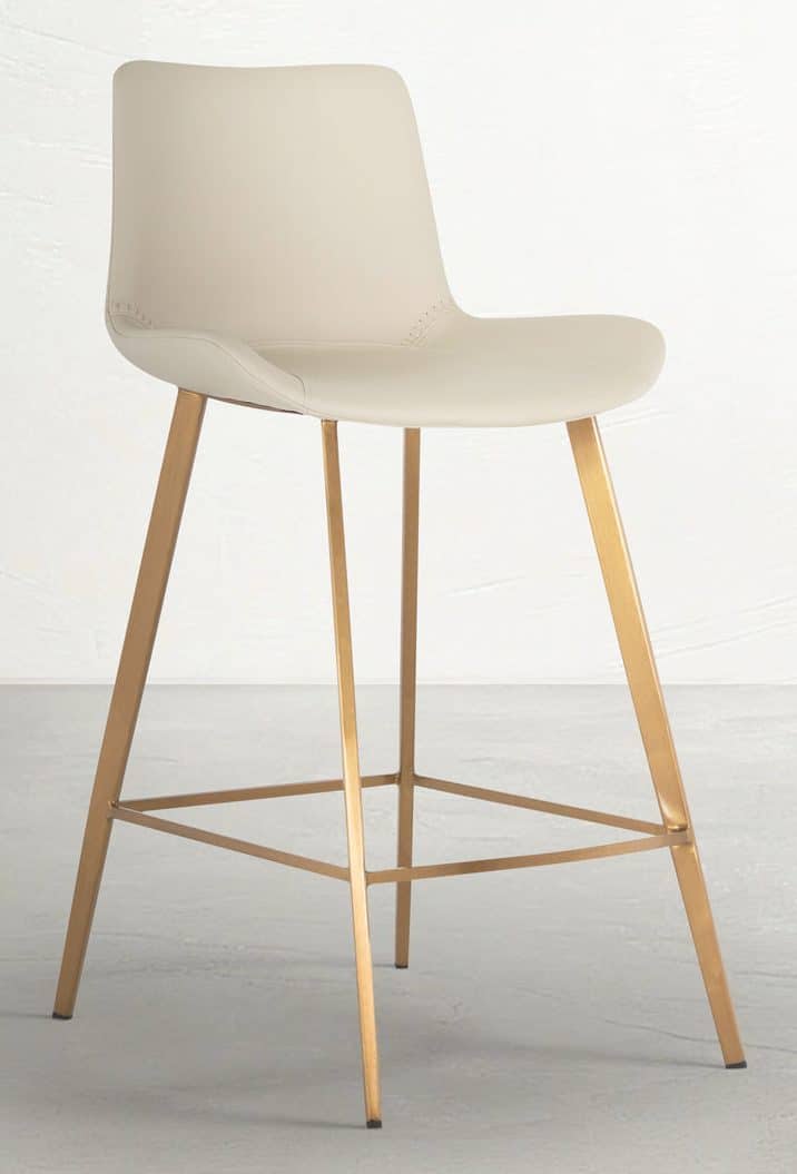 Gabby Home SCH-175622 Hines Faux Leather Stainless Steel Counter Stool - White Gold Gabby Home SCH-175622 Hines Faux Leather Stainless Steel Counter Stool - White Gold