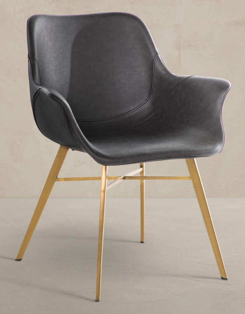 Gabby Home SCH-192351 Channing Faux Leather Metal Dining Chair – Charcoal Brown