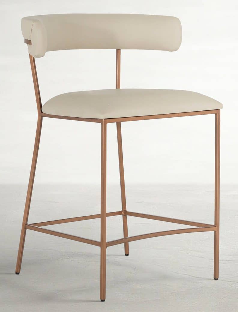 Gabby Home SCH-175540 Matlock Metal Faux Leather Counter Stool - White Brass