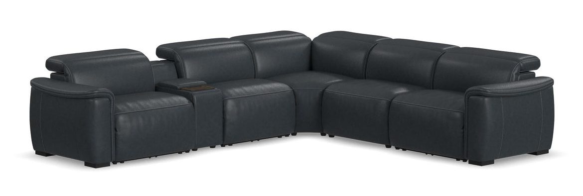 Flexsteel 1427-SECTPH-73240 Camden Navy Leather Power Reclining Sectional with Power Headrest