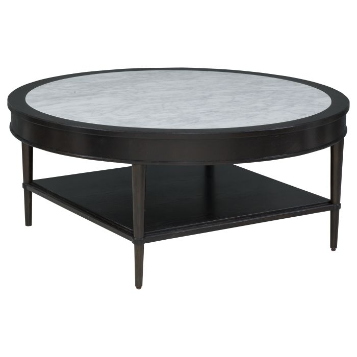 Fairfield 8164-CK Round Cocktail Table with inset White Carrera Stone top