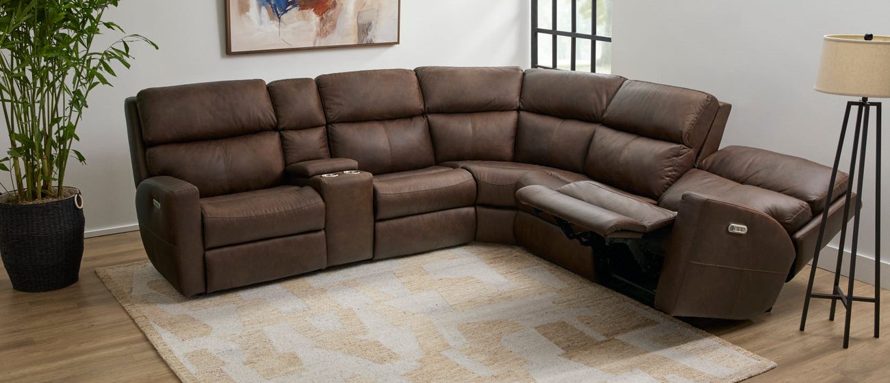 Flexsteel B3805-SECTL Score Leather Power Reclining Sectional with Power Headrest & Lumbar
