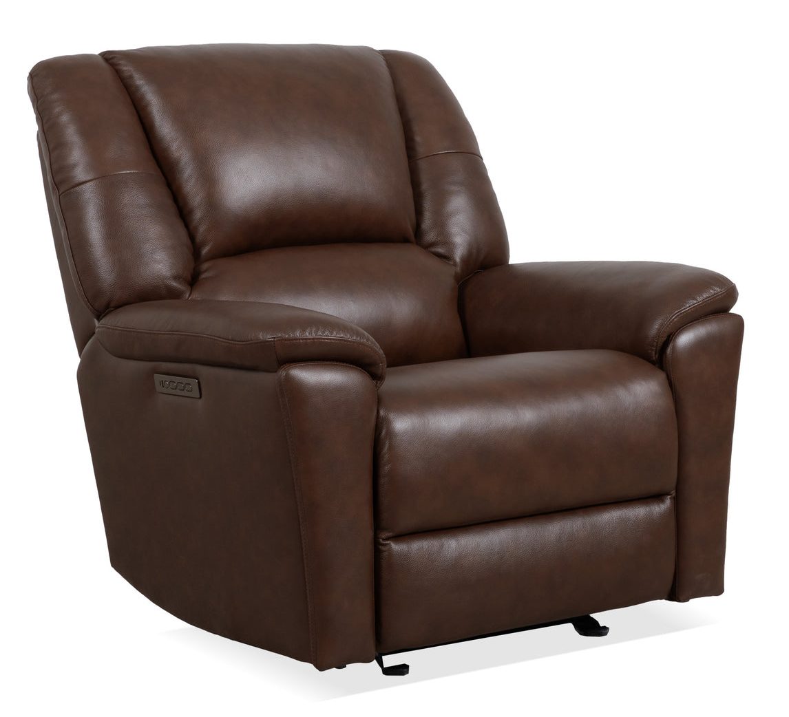Flexsteel Q3432-54P3-73770 Plush Tavern Brown Leather Perfect Match Power Gliding Recliner with Power Headrest & Lumbar